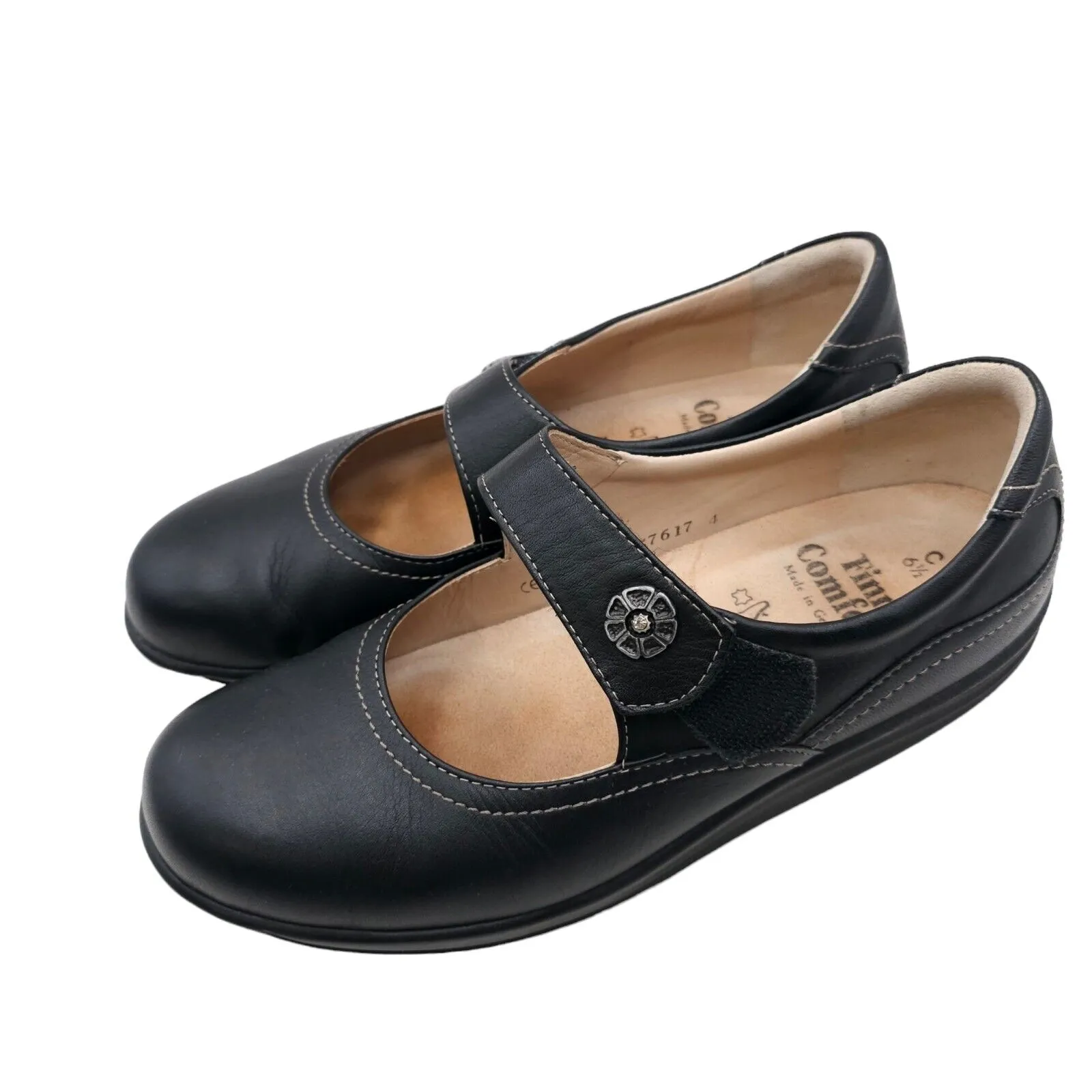 FINN COMFORT Salo Black Leather Mary Jane Shoes Size UK 6.5C - US 9 C