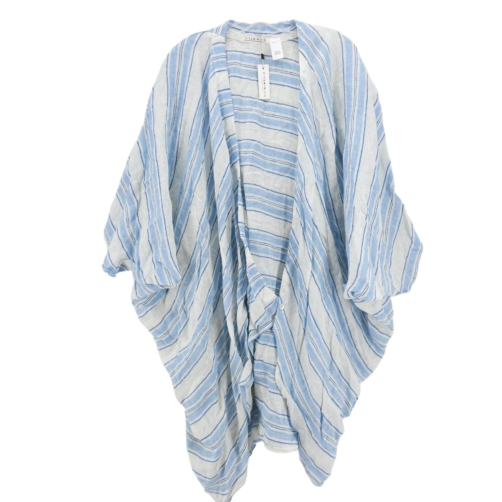 NWT Vitamin A 100% Linen Blue White Stripe Cocoon Top Cover Up ONE SIZE