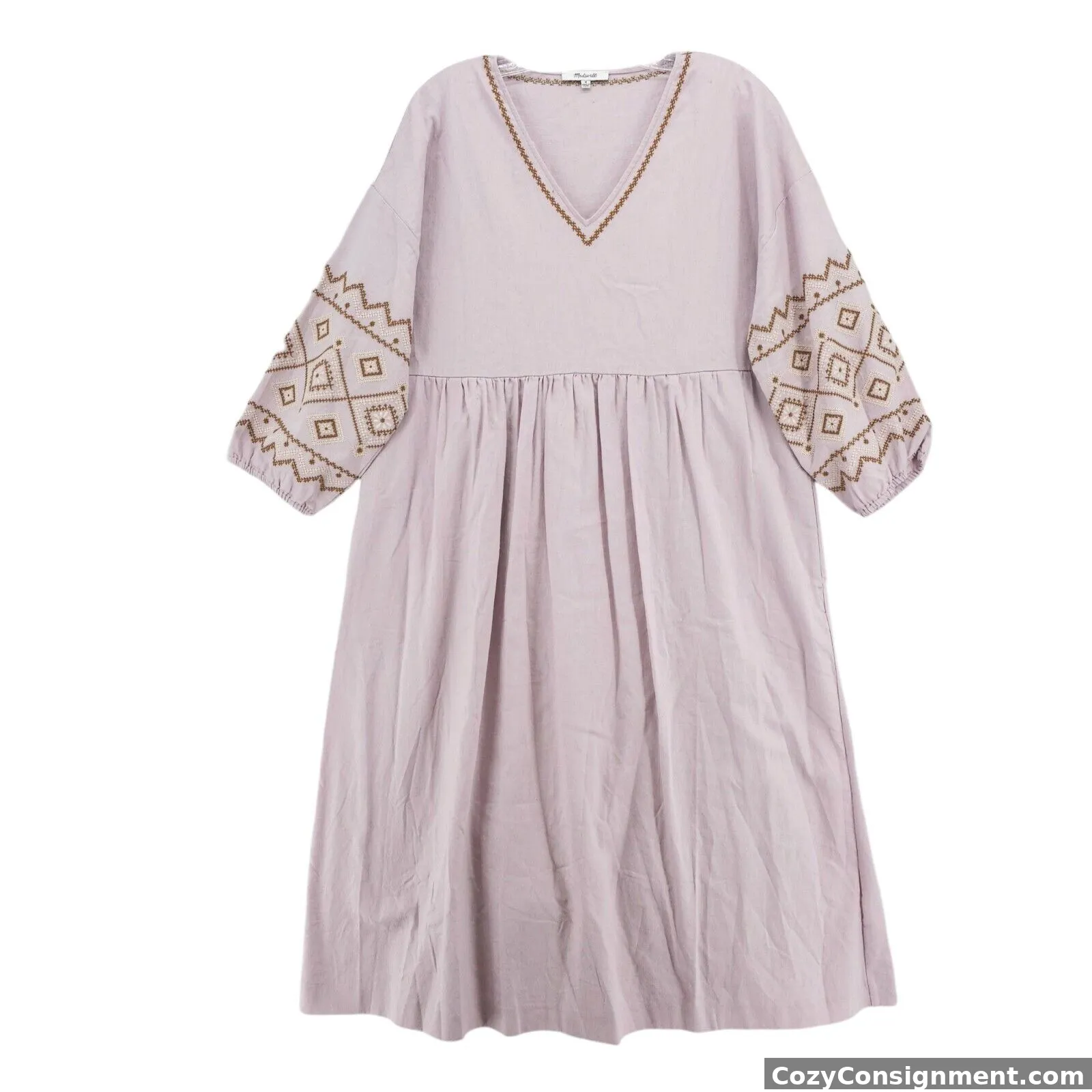 MADEWELL Embroidered Sleeve Popover Midi Dress Pale Lilac EUC Size MEDIUM