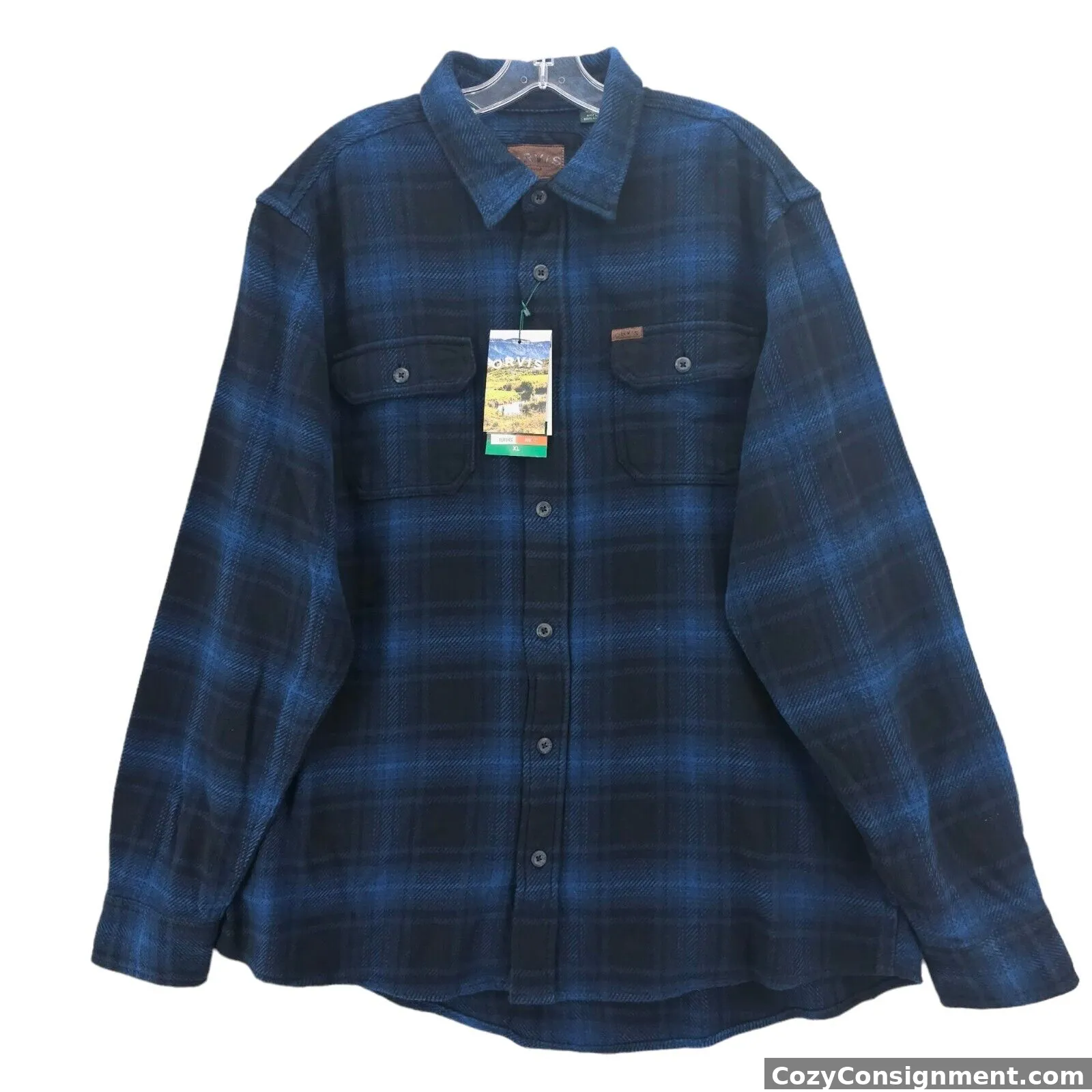 ORVIS NWT Big Bear Flannel Blue Black Men's Button Up Long Sleeve Shirt Size: XL