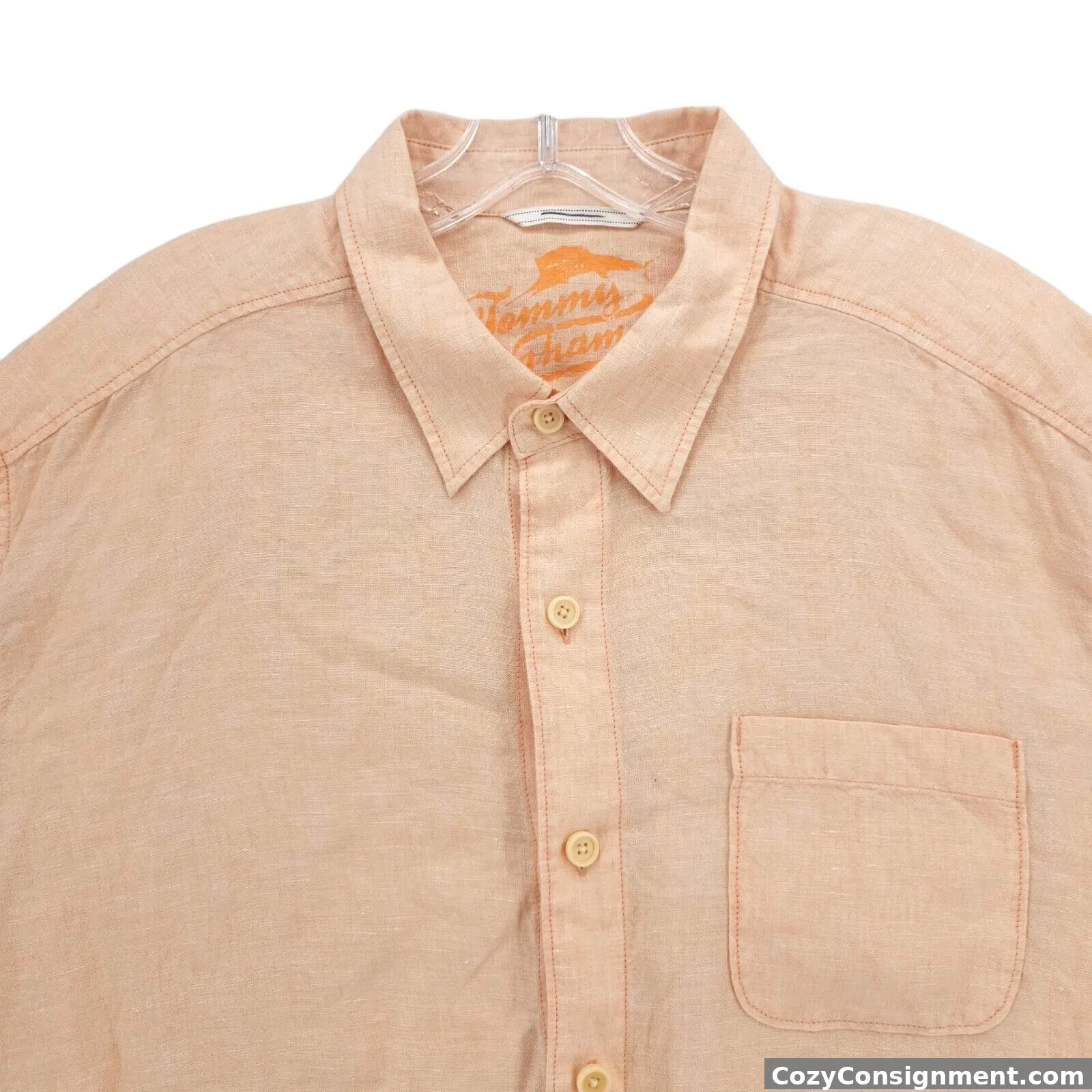 TOMMY BAHAMA Relax 100% LINEN Long Sleeve Shirt Pale Orange Woven Size XL